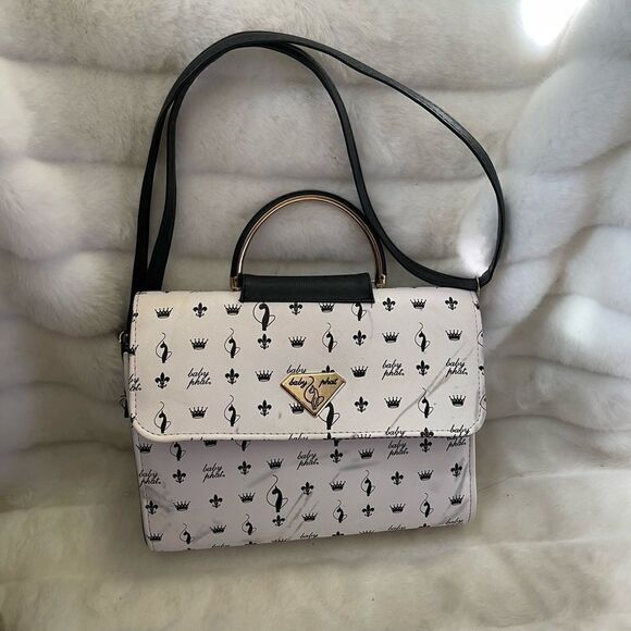 Baby Phat black and white logo satchel/shoulder bag with gold tone accent. - Picture 3 of 11